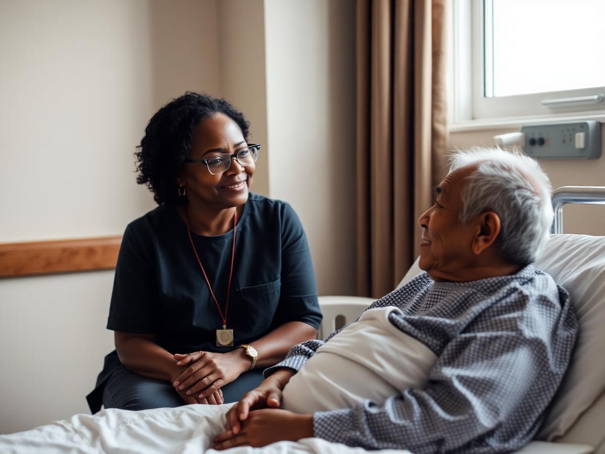 A chaplain visiting a patient at the bedside